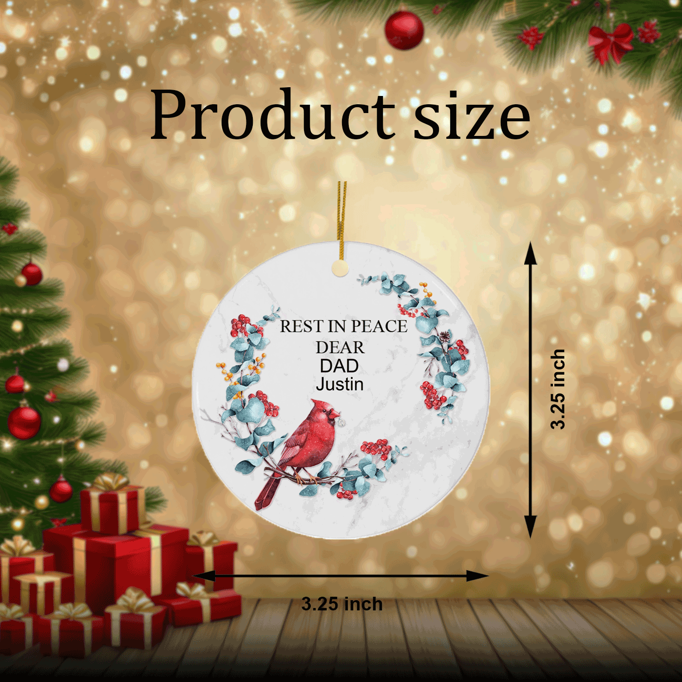 In Loving Memory of Mom | Christmas | Cardinal and Floral Wreath | Ceramic Ornament